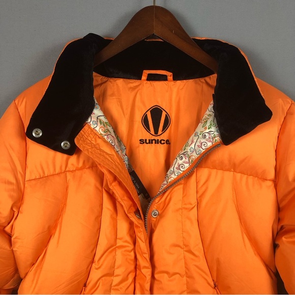SUNICE Goose Down Puffer Jacket Coat Size 8 Full Zip Thumbhole Sleeve Inner Hood - Picture 4 of 16